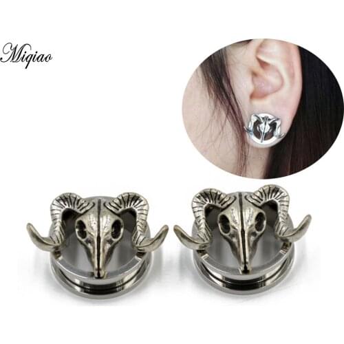 Miqiao 2pcs Stainless steel Ancient Sheep Head Plugs and Tunnels Fake Piercing Expander Stretcher Body Piercing Jewelry