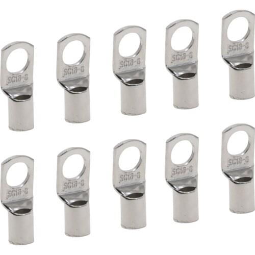 10Pcs Copper Cable Lug Kit SC16-6 16-8 16-10 16-12 Bolt Hole Tinned Cable Lugs Battery Terminals Copper Nose Wire Connector