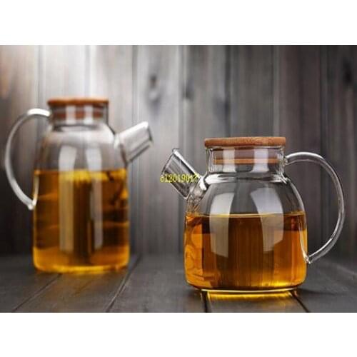 Newest Heat-Resistant Borosilicate Glass Tea Pot Kettle Hot Cold Resistant Dual Use Bamboo Teapot for Coffee shop supplies whole