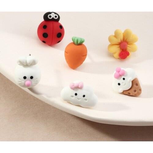 2021 New Cute 3D Cartoon Resin Earrings Set Trendy Rabbite Ladybird Flower Cloud Ice Cream Stud Earrings for Teen Studen Girls