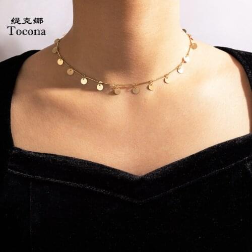 Tocona New Trendy Tassel Clavicle Chain Choker Necklace for Women Charms Gold Alloy Metal Adjustable Jewelry Collar 17662