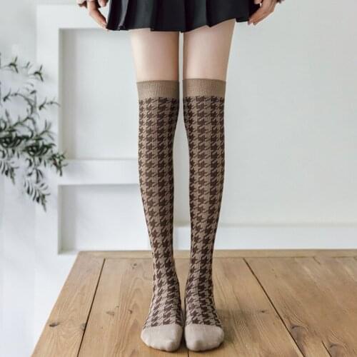 New Sexy Medias Retro Plaid Long Socks Women Over Knee High Socks Cozy Pure Cotton High Stockings Ladies Girls Warm Knee Socks