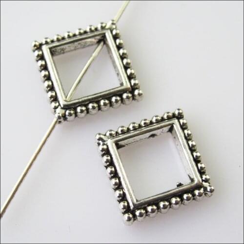New 20Pcs Tibetan Silver Color Square Circle Spacer Beads Frame Charms 13mm
