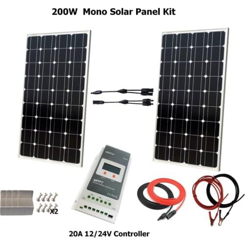 Solar Panel Plate 200W 18V Solar Charger For Car Battery Monocrystalline Silicon Cells Module Kit w/ 20A MPPT Solar controller
