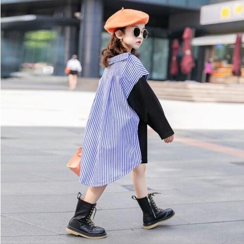 2020 Korean style girls patchwork dress fashion cotton autumn spring girls dresses 4-9 years F799