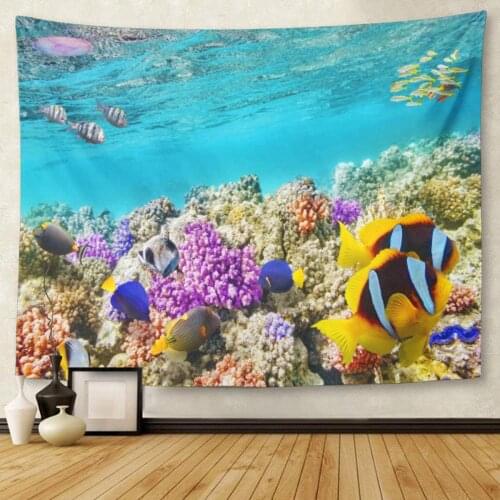Red Wonderful and Beautiful Underwater World Corals Tropical Fish Tapestry Wall Hanging for Living Room Bedroom Dorm 50x60 inche