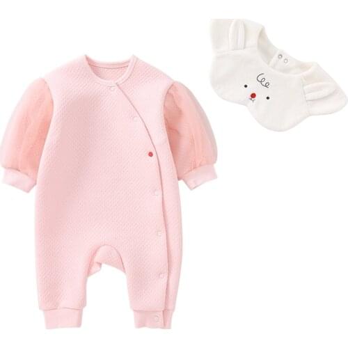Pureborn Newborn Unisex Baby Romper Thicken Winter Clothes for Baby Boys Girls Jumpsuit with Removable Bib Collar