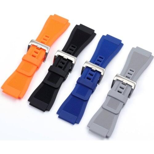 For Bell 34 x 24mm Silicone Rubber Watch Strap/Band For Ross BR-01 BR-03 PVD Clasp