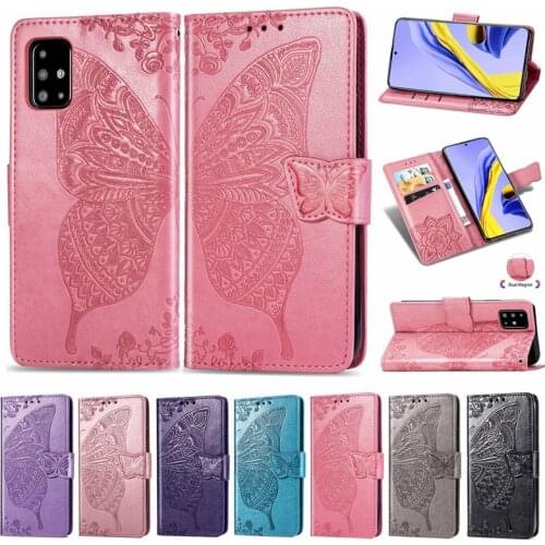 Luxury BUTTERFLY Flip Case For SAMSUNG GALAXY A51 A515 A515F A 51 A515 Fashion Soft SILICONE SLOT Cover Wallet Leather Cases