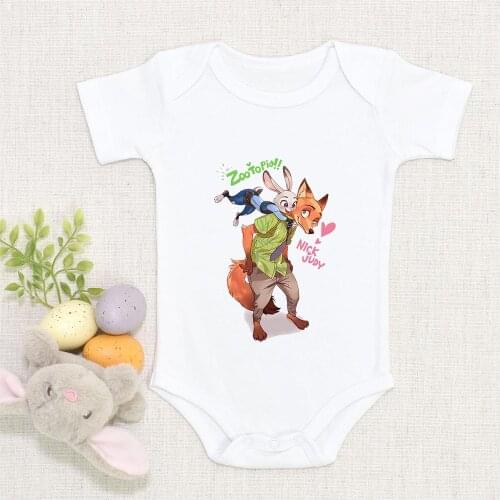 Zootopia Infant Clothes Fashion Punk Rock Nick the Fox Judy the Rabbit Graphic Toddler Jumpsuit Kawaii Baby Romper 0-24M