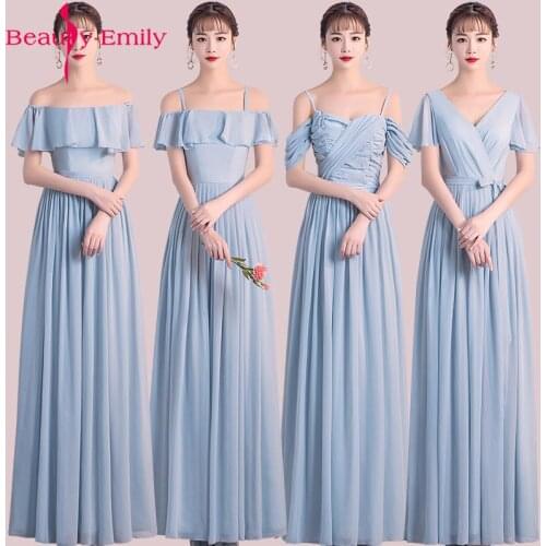 Beauty Emily Chiffon Grey Blue Bridesmaid Dresse 2018 A-line Wedding Party Prom Dresses Vestido De Festa Party Dresses