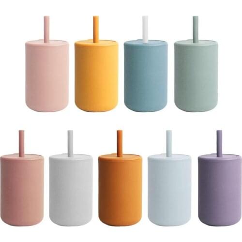 Silicone Straw Cup Baby Water Drinking Learning Cup Milk Feeding Leakproof Kids Early Education Training Bottle