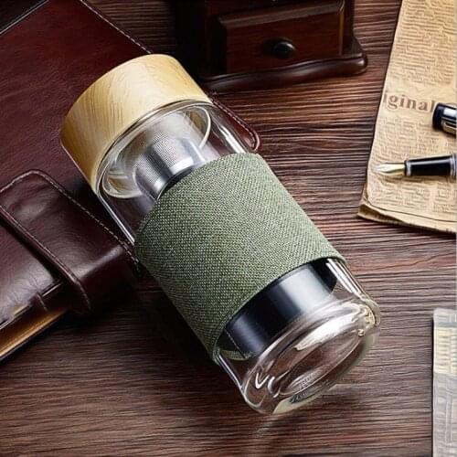 400ml Glass Water Bottles With Stainless Steel Filter Tea Infuser Outdoor Portable Drinking Glass Tumbler For Coffee Tea