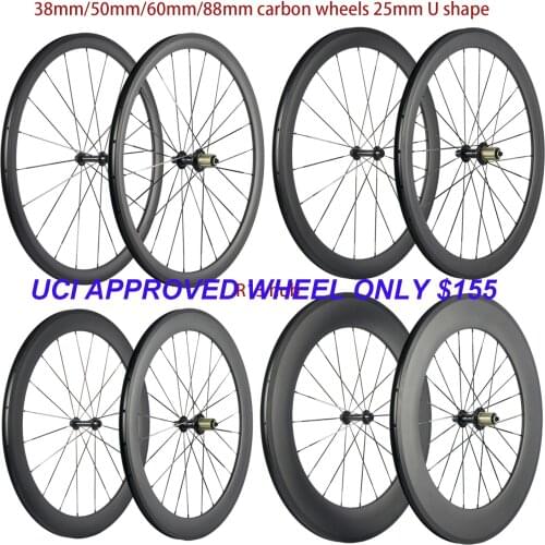 Ultra light 700C bicycle carbon wheels 38/50/60/88mm deep clincher 25mm U tubular carbon wheels road bike wheels