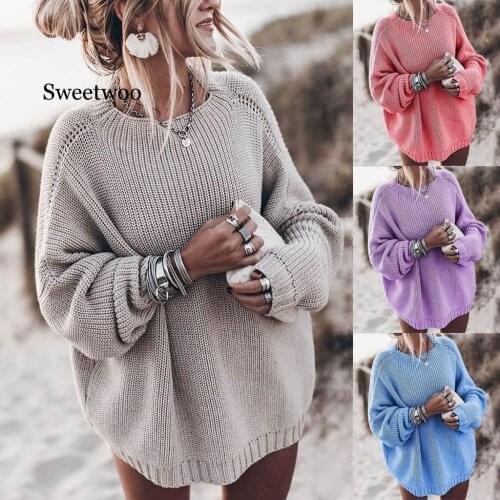 Loose wool Sweater Women O-neck Long Sleeve Solid Autumn Winter Knitted Pullover Sweater Tops Female Clothes Pull Femme TOP