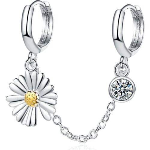 YH-ZL 1 PC Flower Crystal Earring Dainty Double Ear Pierced Earrings Double Hoop Chain Earrings Earring
