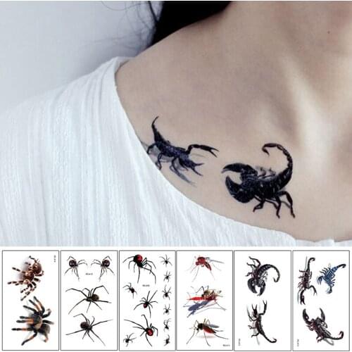 1pcs 3D Spider Halloween Tattoo Water Transfer Flash Tatoo Fake Tattoo Waterproof Temporary Tattoo Sticker For Men Women