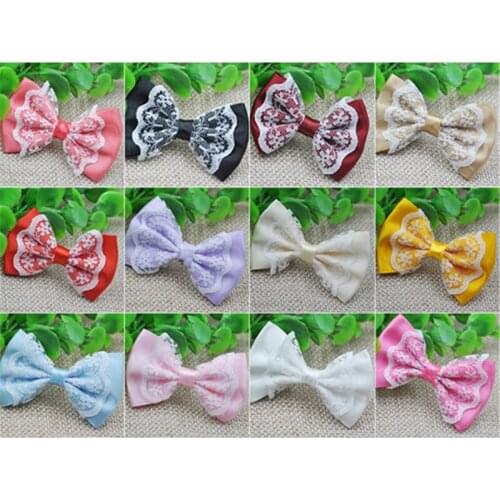 10 pcs lace satin ribbon flower bows party crafts wedding appliques B48
