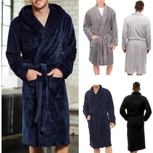 2020 Mens Bathrobe Winter Lengthened Fleece Plush Shawl Collar Sashes Sleepwear Spa Gown Kimono Pajamas Long Sleeve Robe M-2XL