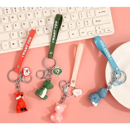 JIANWU Cute Cartoon Animal 3D Rubber Keychain Creative Personality Pendant Keychain Kawaii Notebook Hanging Accessories Gift