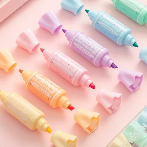 6pcs Mini Candy Shape Highlighter Marker Pen Dual Side Bold Fine Epoptic Liner Painting Kids Gift Office School Supplies H6421