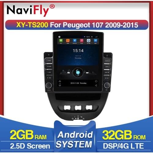 Navifly 9.7inch Tesla screen 2+32G DSP 4G LTE Android Car Radio Multimedia Video Player for Peugeot 107 2009 -2015 BT SWC