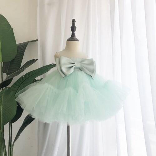 Girls Ball Gown Princess Dress Kids Children Birthday Wedding Party Big Bow Tutu Strapless Dresses Paegant Vestidos S12585
