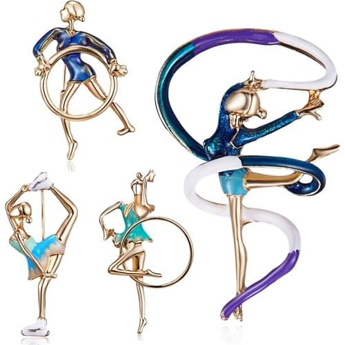 New Enamel Gymnast Practicing Gymnastics Ballet Dancer Girl Brooch Cute Dress Coat Brooch Women Fashion Jewelry Christmas Gift