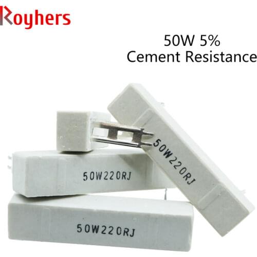 High-Power Cement Resistor 50W 1R/2/2.2/3.3/10/18/33/47/75/100/200 Ohm/270/330/500 Ohm Accuracy 5% 1Pcs