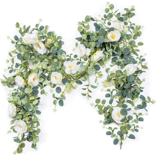 Eucalyptus Vine Garland Artificial Peony Flowers Plants Rose Flowers Vine Wall Rattan Wedding Garden Home Decoration Accessories