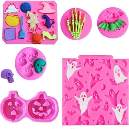 Halloween Cookie Mold Broom Pumpkin Witch Silicone Molds Skull Ghost DIY Keychain Candle Mould Chocolate Decoration Baking Molds