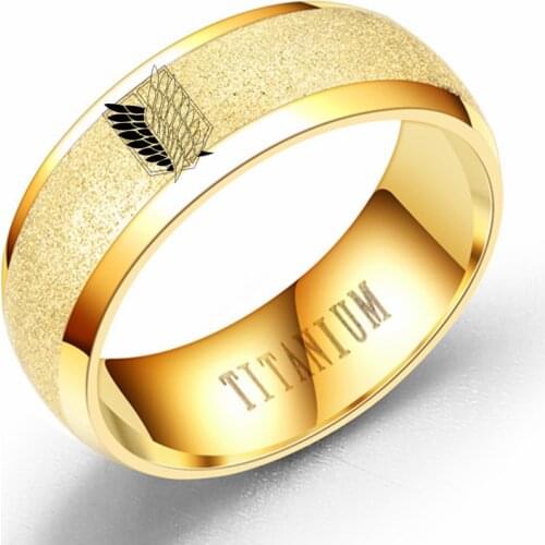 8mm Attack on Titan Black sliver Stainless Steel Ring Wings Of Liberty Flag Finger Rings For Men Women Jewelry Anime Fans