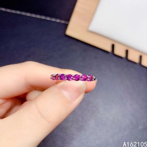 925 Pure Silver Chinese Style Natural Pyrope Garnet Womens Luxury Lovely Round Adjustable Gem Row Ring Fine Jewelry Support Det