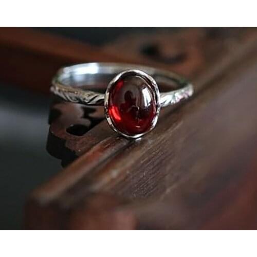 New Silver Inlaid Natural Chalcedony Chinese Style Retro Palace Small Charm Craft Womens Opening Adjustable Ring