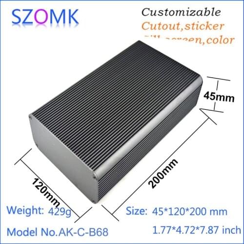 1 piece, 45*120*200mm enclosure electronics szomk black aluminum housing extrusion case powder supply aluminum case control box