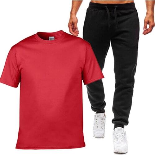 Summer Men Suit High-Quality Roupas Masculinas T-Shirt + Thin Trousers 2-Piece Set Sports Running Shirt Pull Homme Track Suit