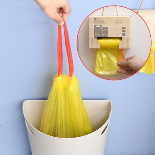 Kitchen Garbage Bin Household Plastic Rubbish Bags 3 Rolls Thicken Drawstring Trash Bag Home Bathroom Garbage Bags Black Yellow