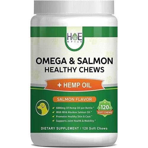 Salmon Oil for Dogs - Omega 3 Fish Oil & Hemp Oil for Dogs - Wild Alaskan Fish Oil Dog Treats Chews Supplement w/Omega 3 6 9