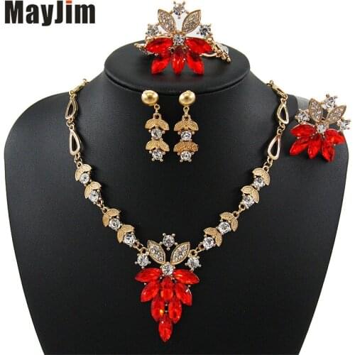 MayJim 2018 Women Fashion Jewelry Sets Gold Water Rhinestone Drop Crystal Necklaces Earrings Bracelet Brooch female wedding Gift