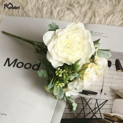 Meldel Silk Camellia Rose Artificial Flowers Long Plastic Stem Wedding Wall Table Faux Flowers Fabric Fake Flore Home Vase Decor