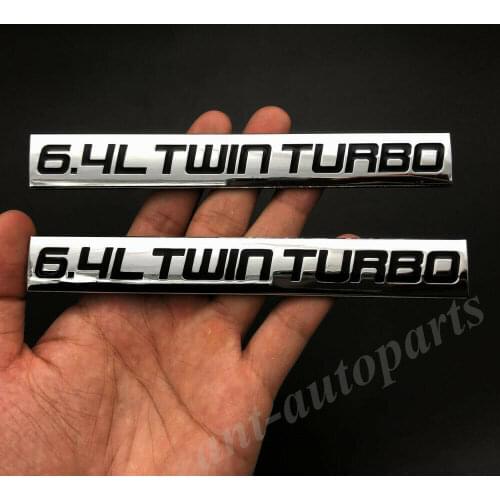 2pcs Metal Chrome Black 6.4L Twin Turbo Engine Car Emblem Badge Decals Sticker