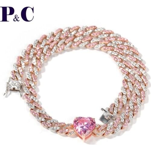 Fashion 9mm Miami Cuban Link Necklaces Chains With Square and Heart CZ Gold Bling Bling Luxury Hip hop Jewelry Anklet