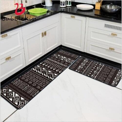 Bubble Kiss Fashion Ethnic Style Kitchen Rugs Black White Geometric Lines Kitchen Mat 40X60cm Waterproof Door Mat Entrance