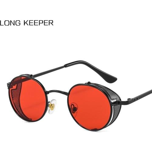 Fashion Vintage Round Steampunk Sunglasses Men Women Brand Design Metal Side Shield Sun Glasses High Quality UV400 Eyewear
