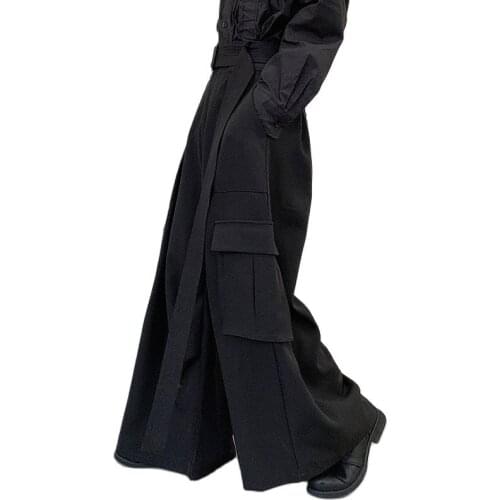 Men spring autumn big pockets wide leg cargo pants with belt man vintage hip hop harem pants korean style plus size 9XL trousers