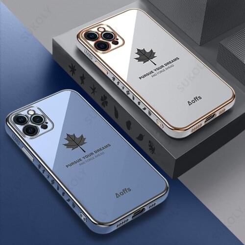 Plating Hand Strap Wrist Phone Case For iPhone 11 Pro Max 12 XR XS Max 8 7 6 Plus 12 Mini SE 2 Maple Leaf Soft Cover With Rope
