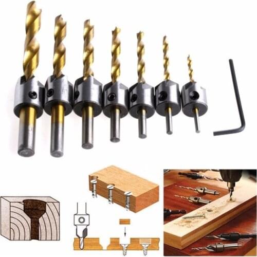 Fixmee 7Pcs 3-10mm Hss 5 Flute Countersink Drill Bit Set Reamer Woodworking Chamfer New