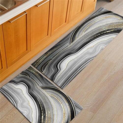 Nordic Marble Kitchen Rug Washable Simple Gray Geometric Lines Abstract Rug For Bedroom Bedside Mat Long Halway Toilet Floor Mat
