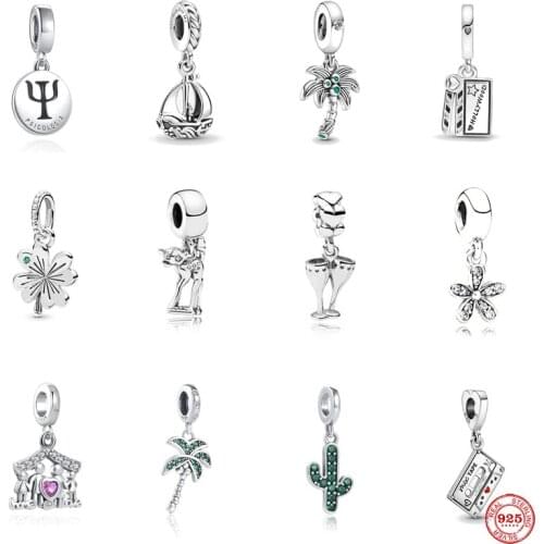 2021 New 925 Sterling Silver Beads Four-Leaf Cactus Flower Charm Fit Original Pandora Bracelet DIY Jewelry Making Women Gift