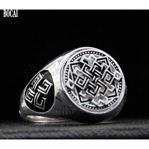 BOCAI new 100% real s925 pure silver transfer plate retro Thai silver ring for men orgasm auspicious adjustable men rings silver
